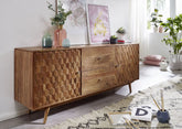 Gfine Sideboard with two doors and two drawers made of solid acacia wood 180x42x75cm